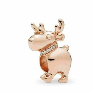 NEW PANDORA Rose Gold Happy Reindeer Clear CZ Charm 787514